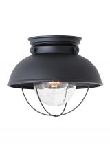 Generation Lighting 8869-12 - Sebring transitional 1-light outdoor exterior ceiling flush mount in black finish with clear seeded