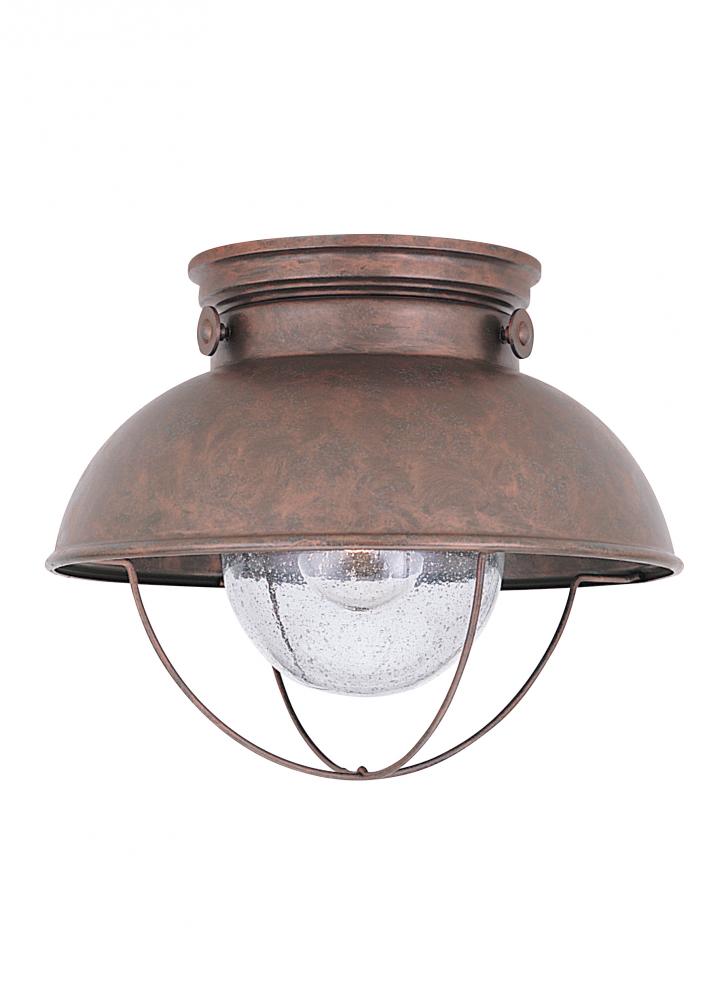 Sebring transitional 1-light outdoor exterior ceiling flush mount in  weathered copper finish with cl 8869-44 Manhattan Lights Inc.